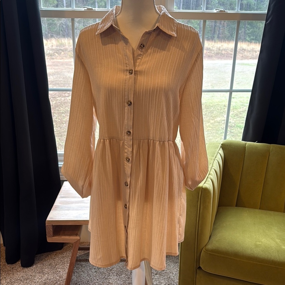 SHEIN Cream Pleated Bishop Sleeve Sundress